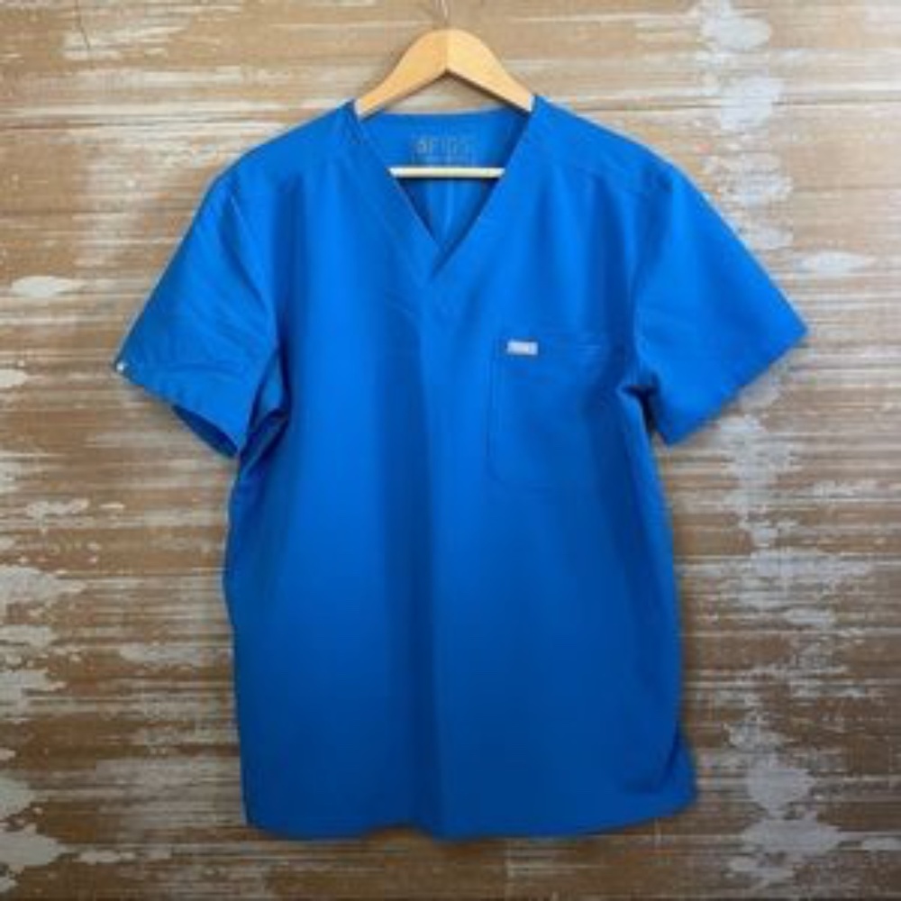 Figs Scrubs Mens Leon Two Pocket Top Royal Blue Classic Basic